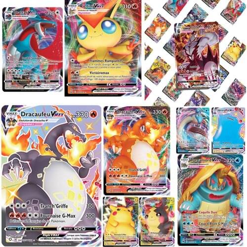 Pokemon 100PCS French Cards Pikachu Dracaufeu Lokhlass Salarsen VMAX Drattak Victini Torgamord Collection card kids toys gift