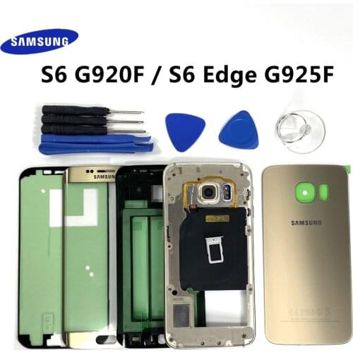 Full Housing For Samsung Galaxy S6 G920F S6 Edge G925F Complete Case Front Glass Middle Frame Back Battery Door Rear Cover