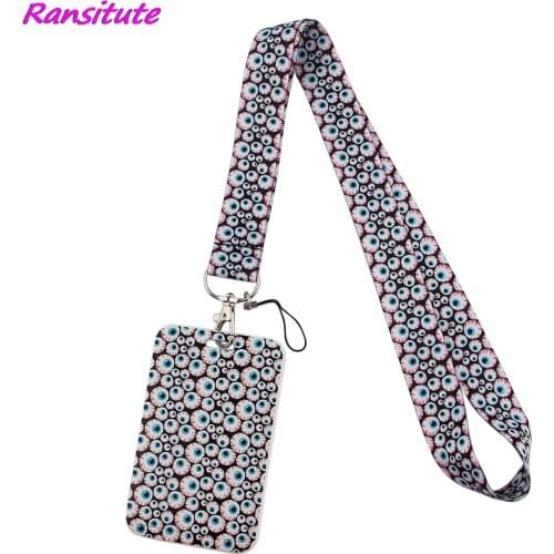 Ransitute R1732 Horror Dense Eyeballs Lanyard Credit Card ID Holder Badge Student Travel Bank Bus Business Card Cover Badge