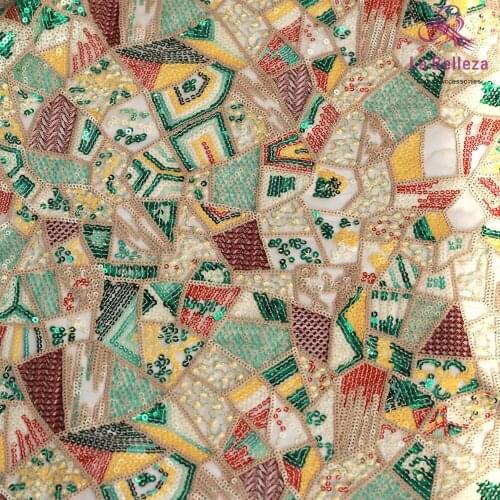 Mix-color pink/light green Sequins on mesh embroidery lace fabric wedding dress lace fabric 1yard