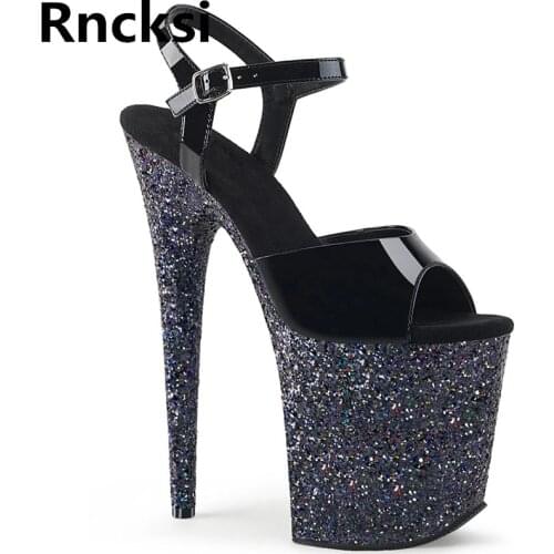 Rncksi 20CM Modern Ankle Straps Sandals Thin Heels Pole Dancing Shoes Platform Walk Show 20CM Super High Heel Peep Toe Sexy