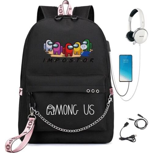 Among US Backpack Games Unisex School Bags Travel Bags Laptop Chain Impostor Backpack Headphone USB Port Mochilas