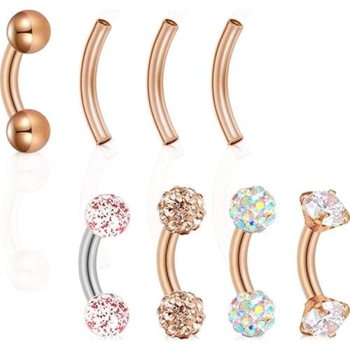 16G 7pcs Stainless Steel Rook Daith Earrings Belly Lip Ring Eyebrow Studs Cartilage Tragus Cubic Zirconia Barbell Body Piercing