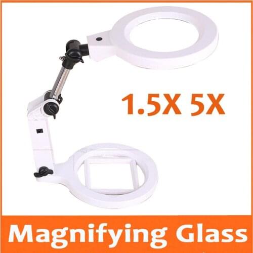 1.5X 5X 22pcs LED Lamps Desktop Folding LED Illuminated Magnifier Table Lamp Magnifying Glass Mobile Phone Circuit Board Repair