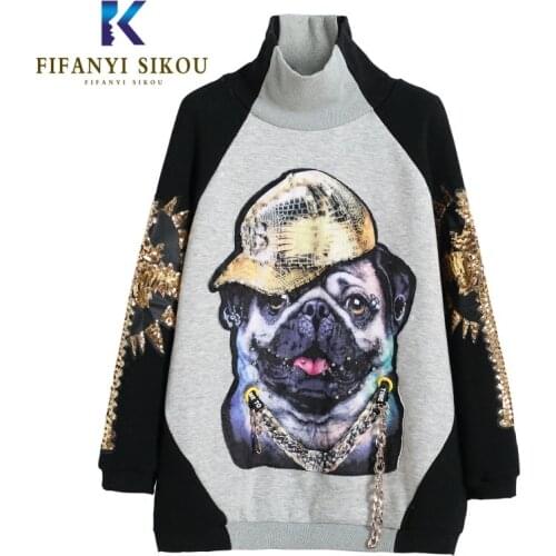 Turtleneck Sweatshirt Women Hoodies Autumn Winter Fashion Sequins Long sleeve Thick Warm Pullover Loose Tops Female Sweatshirts