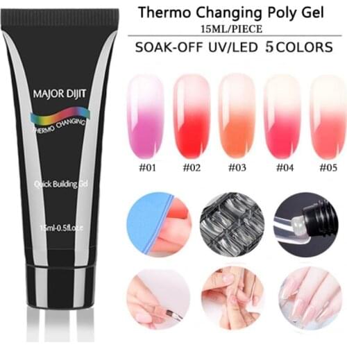 Thermal Changing Poly Nails Gel 5 Colors Soak Off UV Gel Color-chaging Snowflake Temperature Color Change Gel Nail Art Gel