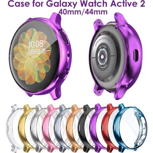 Full Coverage TPU Cases Soft Protective Bumper Cover for Galaxy Watch Active 2 44mm 40mm Smartwatch Screen Protector Case Purple