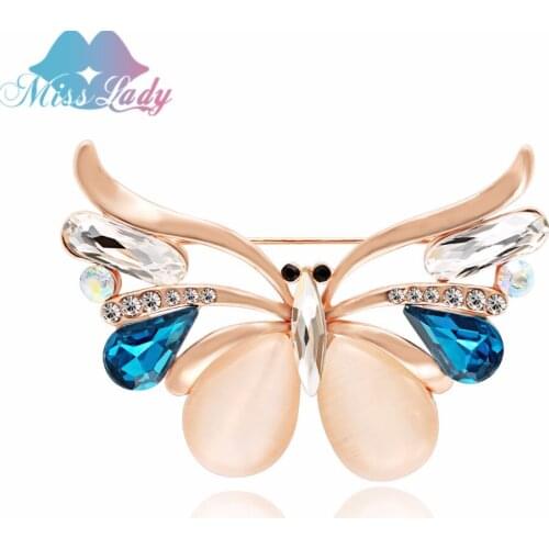 Miss Lady Vintage Jewelry Large Enamel Butterfly rhinestone gold color stone wedding brooch pins for women men