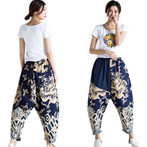 2019 new women yoga pants cotton linen loose harem wide leg crotch pants female running jogging causal pants bloomers sweatpants