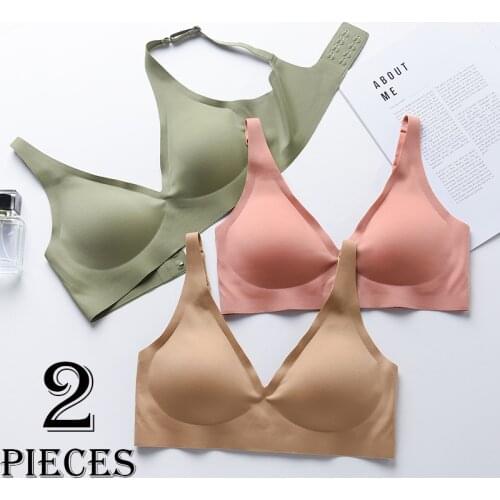 2pcs/set Seamless JELL-O strips No Steel Ring Bra Deep V Gather Thin Comfortable Breast Lift Adjustable Underwear For women