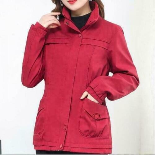 2021 Hot Womens Fashion Elastic Waist Stand Collar Short Jacket Trench Coat Outwear