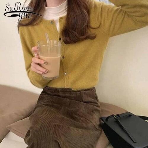 Autumn Winter Women Cardigans Sweater Thick Knit Sweater Long Sleeve O-neck Cotton Women Knitwear Fashion Korean Clothes 10949