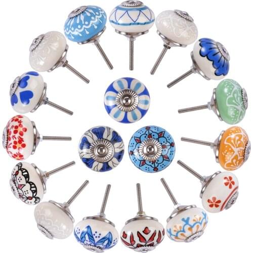 18pcs Ceramic Pull Handle Hand Painted Printing Ceramic Door Cabinet Knob Drawer Pull Handles For Cabinetsvariety Style Color