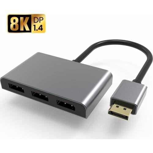 DP1.4 3 Port DisplayPort MST Hub 8K@60Hz DP1.4 to 3x DP Multi Monitor Splitter (MSTDP123DP) for 3 DP Monitor Setup Ultra HD