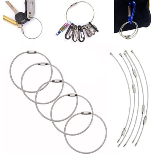 5Pcs EDC Stainless steel gadget rope cable loop outdoor keychain ring key keyring wire luggage tag screw lock circle camp