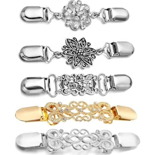 5 Pieces Sweater Shawl Clips Set Retro Cardigan Collar Clips Antique Flowers Dresses Shawl Clip for Women Girls (Style Set 5)