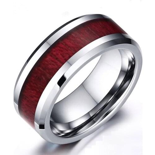 8MM wood grain sticker tungsten steel ring retro tide brand ring ring small jewelry