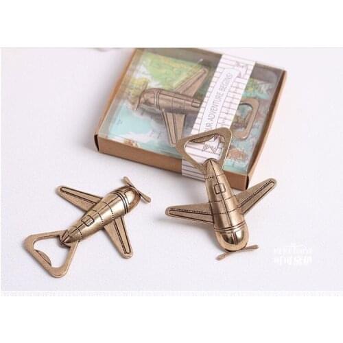 Free shipping Lovely Cinnamon Air Plane Shape Wine Beer Bottle Opener Metal Openers For Wedding Party Gift Favors