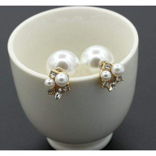 Big Simulated Pearls Crystal Rhinestone Little Beads Golden Silver Plated piercing Stud Earrings for Women Fashion Jewelry
