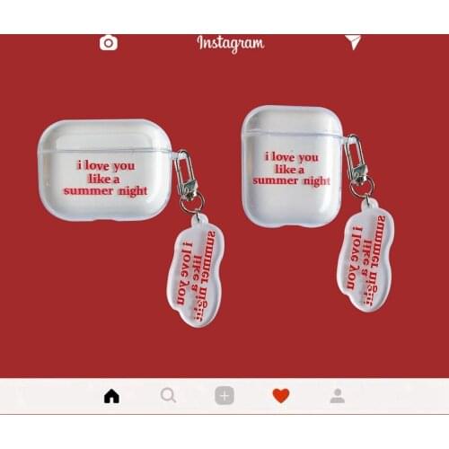 For AirPods Pro Cases Fashion Letter Pendant Transparent Earphone Case For AirPods 1 2 Soft Clear Headphone Cover with Keychain