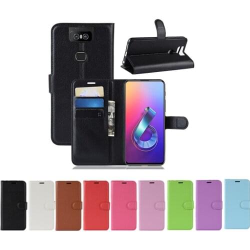 10pcs/lot PU leather Flip Wallet Litchi Pattern Phone Case For ASUS Zenfone 6 ZS630KL Lychee Grain Cover