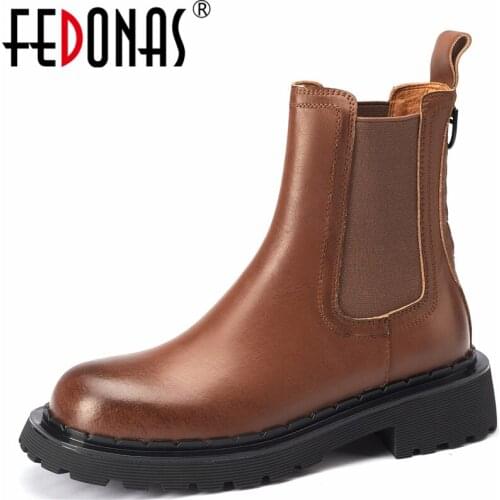 FEDONAS 2021 Classic Women Ankle Boots Concise Genuine Leather Thick Heels New Arrival Autumn Winter Working Casual Shoes Woman