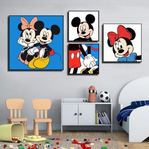 Disney Mickey Mouse Canvas Painting Mickey Minnie Character Poster and Print Wall Art Picture for Living Room Decoration