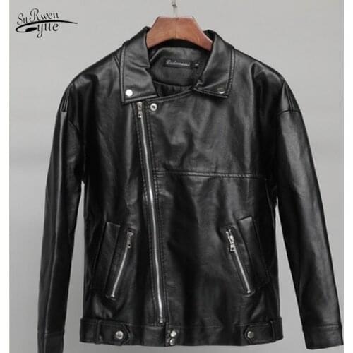 Korean version of the thin student bf wind loose motorcycle clothing leather womens short Harajuku leather jacket jacket 15691