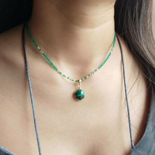 Lii Ji Genuine Malachite Charms Green Onyx Peridot 9K G-F Delicate Handmade Pendant Necklace