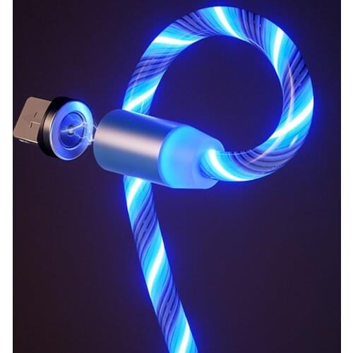 Fast Cables For iPhone 6 6S 7 8 Plus X XR XS 11 Pro Max 1M Magnetic Flowing Light LED Micro USB Cable Type C Magnet Charger