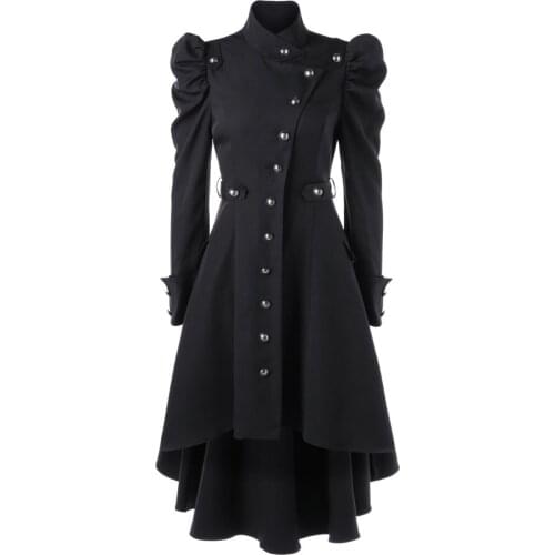 Fashion Women Tops Long Medieval Trench Coat Women Winter Black Green Stand Collar Gothic Coat Elegant Women Coat Vintage Female