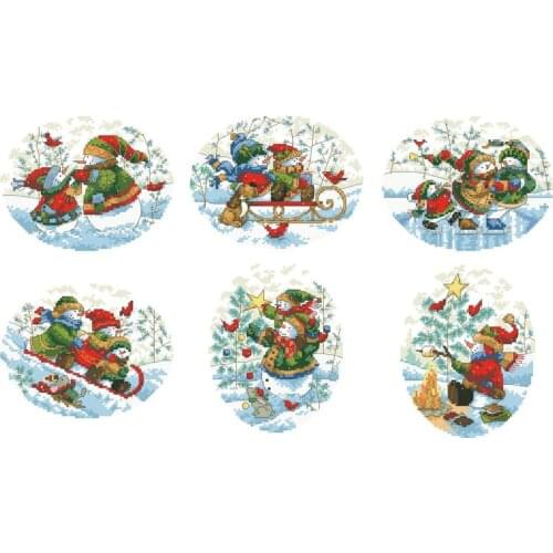 Top Quality Lovely Counted Cross Stitch Kit Snowman Snowmen Ornament Christmas Tree Ornaments Snow Man Sleigh Dim 0882