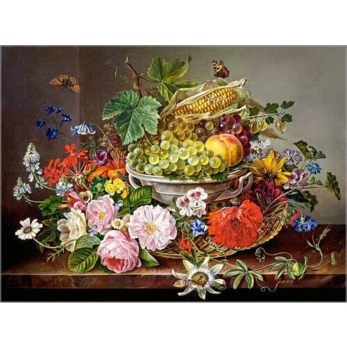 Embroidery Counted Cross Stitch Kits Needlework - Crafts 14 ct DMC DIY Arts Handmade Decor - Flowers and Fruit Basket