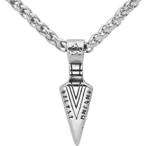 Norse Viking valknut odin sword Gungnir rune pendant necklace stainless steel with valknut gift bag
