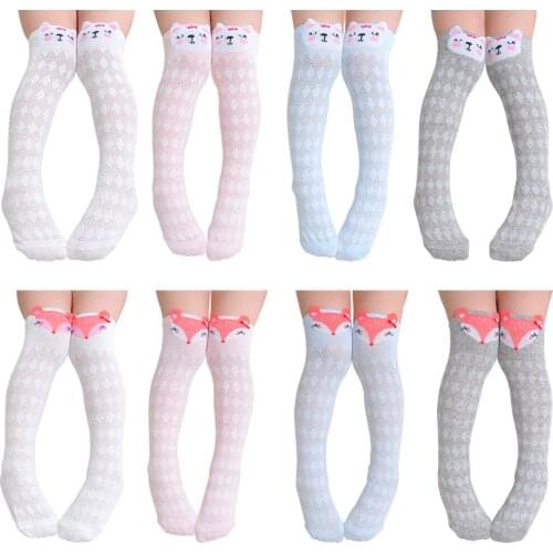8pcs Cute Girls Socks Mesh Over Knee Sweet Cat Fox Dress Cotton Stockings Kids Summer Casual Breathable Party Sock Calf Tights