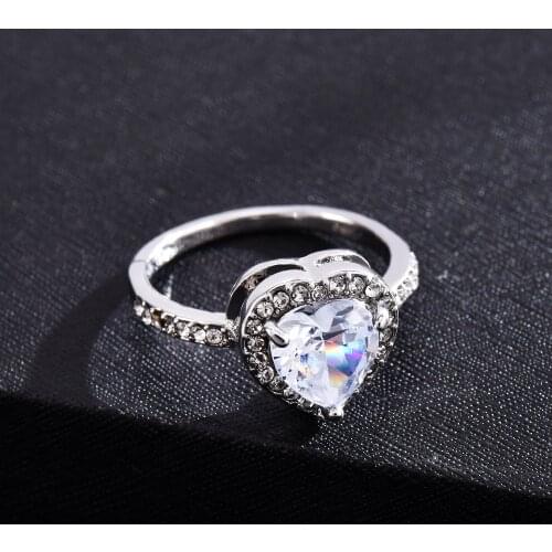 New Fashion Temperament Beautiful Sweet Heart Ring Womens Wedding Valentines Day Couple Jewelry Gift Size 6-10 Hot Sale