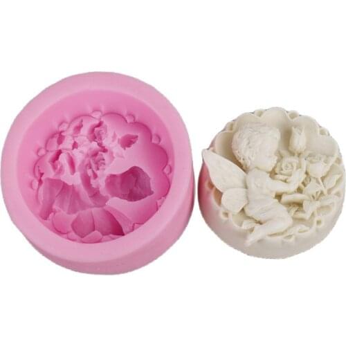 New Angel Rose Chocolate Decorated Soap Mold Fondant 3D Candle Salt Sculpture Silicone Cake Mold Bakeware Cooking Tools H408