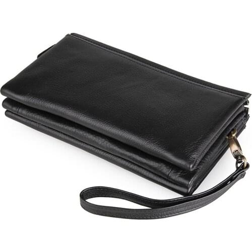 New Design Genuine Cowhide Leather Portomonee Vintage Walet Male Wallet Men Long Clutch with Coin Purse Pocket Rfid Black