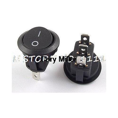 AC 6A/250V 10A/125V SPDT On/On Snap In Round Boat Rocker Switch Black 3 Pin