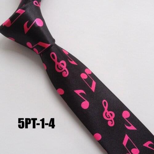 5cm Popular Men Casual Narrow Ties Fashion Printed Necktie Black with Red Musical Notes Gravata