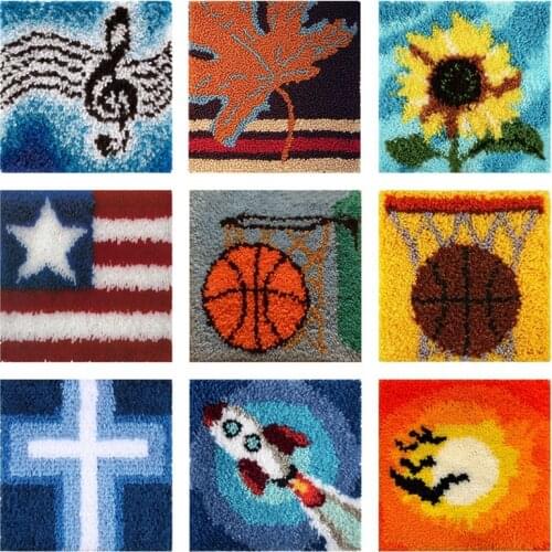 Prajna Flag Latch Hook Rug Kits Cushion Latch Hook Pillow Mat DIY Craft Basketball Cross Stitch Needlework Crocheting Embroidery