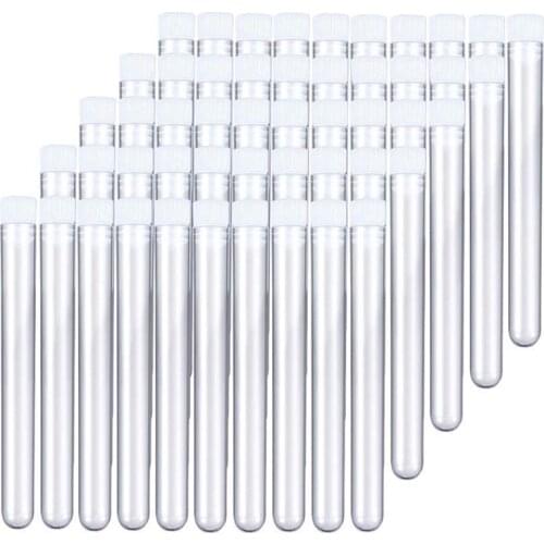 100Pcs Clear Plastic Test Tube With Cap 12X100mm U-Shaped Bottom Long Transparent Test Tube Lab Supplies