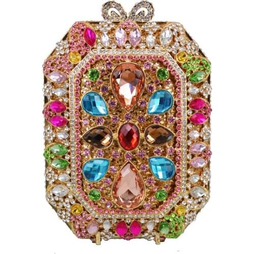 Luxury Small Casual Clutch Bag Rhine Stone Chain Shoulder Handbag Metal Wedding Bridal Evening Bags