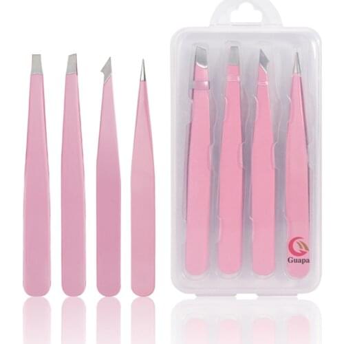 Pink Eyebrow Tweezers Stainless Steel Hair Pluckers Clip Eyebrow Trimmer Eyelash Extension Clip Women Makeup Beauty Tools
