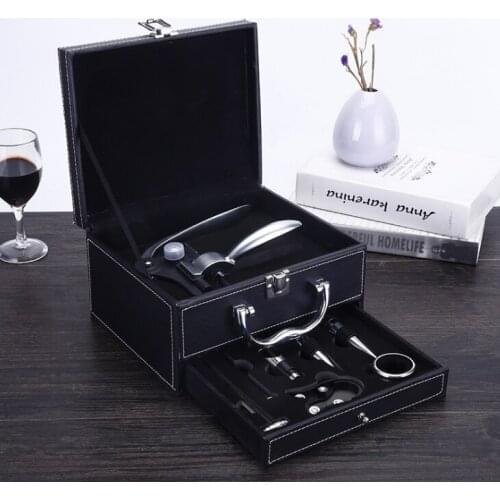 Professional Multi-function Screw Corkscrew Wine opener Stopper Pourer Set in Box Wooden Case Bottle Opener Suit As Gift LF741