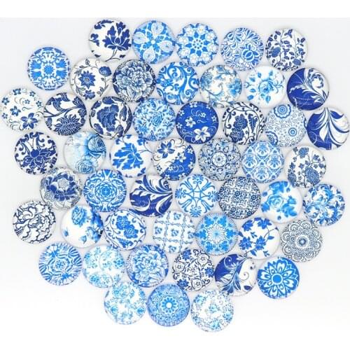 Mixed Mosaic Tiles Package Blue and white Stone Glass Half Cabochons Round Crafts Glass Mosaic Marbless for Jewelry Making