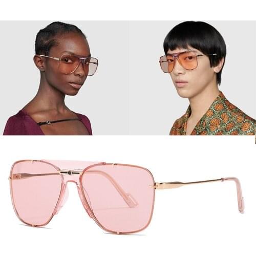 2021 New Fashion Brand Square Mens Sunglasses Large Frame Trendy Metal Aviation Frameless Women UV400 Sunglasses Oculos De Sol