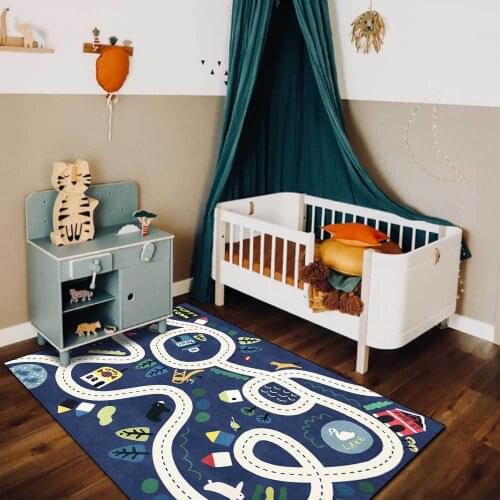Modern Carpet and Rug Cartoon Road Runway Printed Bedroom Children Kids Play Tent Anti-Slip Floor Mat Living Room Doormat Tapete