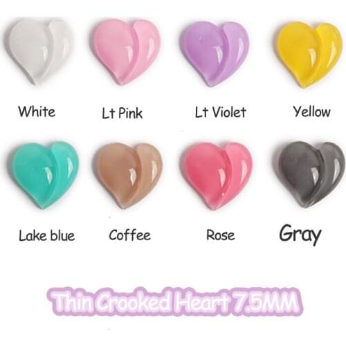 Resin Cute Flat Back Jelly Color Thin Crooked Heart 7.5MM Nail Art Rhinestones 30/100Pcs Apply To DIY Manicure Accessories