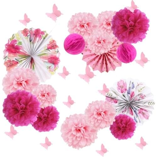 Wedding Decorations Girls Birthday Party Backdrop Baby Shower Decoration Butterfly Wall Sticker Paper Rosette Fan Events decor
